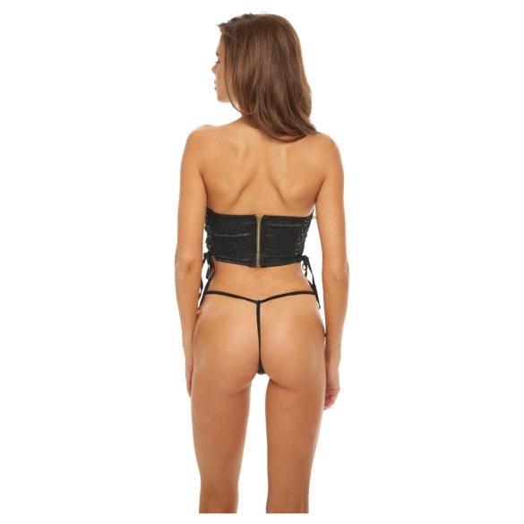 Bombshell - κορσές και στρινγκ λεοπάρ σχέδιο - μαύρο, γυναικείο σετ - M