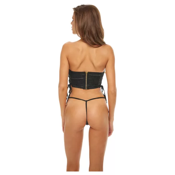 Bombshell - κορσές και στρινγκ λεοπάρ σχέδιο - μαύρο, γυναικείο σετ
