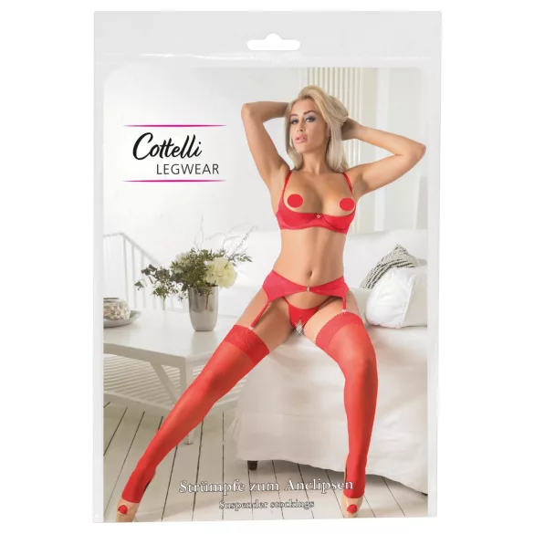 Cottelli - καλσόν με δαντέλα - κόκκινο - αισθησιακό γυναίκα - 5/XL