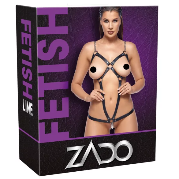 ZADO - δερμάτινο body με αλυσίδα - μαύρο S-L