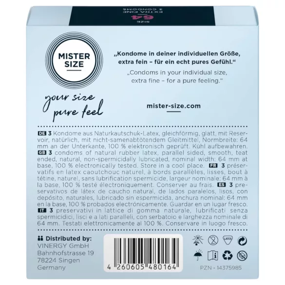 Mister Size - ανδρικό λεπτό προφυλακτικό - 64mm - 3 τεμάχια