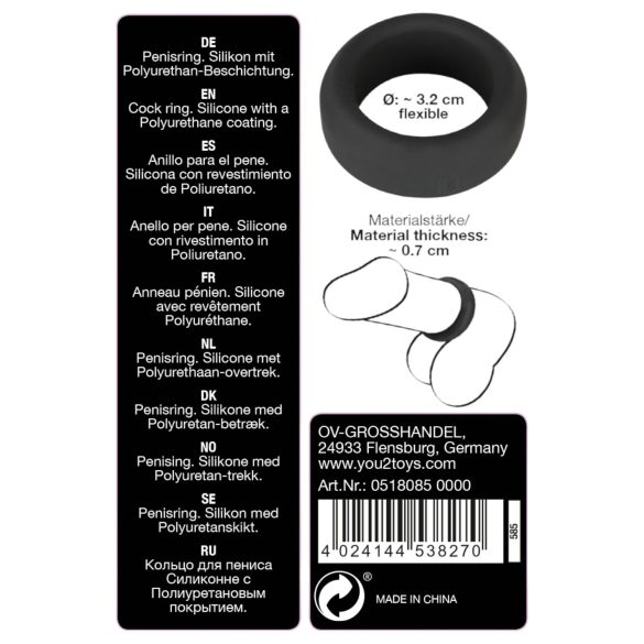 Black Velvets - δαχτυλίδι πέους παχύ τοίχωμα 3,2cm - μαύρο