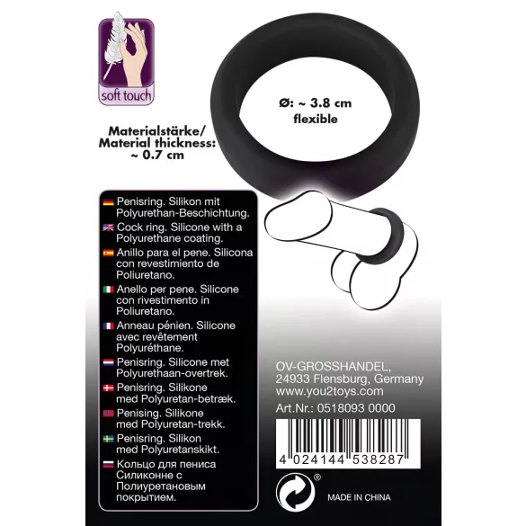 Black Velvets - δαχτυλίδι πέους χοντρό - σιλικόνη μαύρο 3,8cm