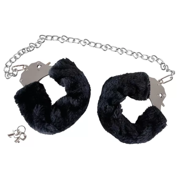 You2Toys - χειροπέδες με γούνα - μακριά αλυσίδα - μαύρο