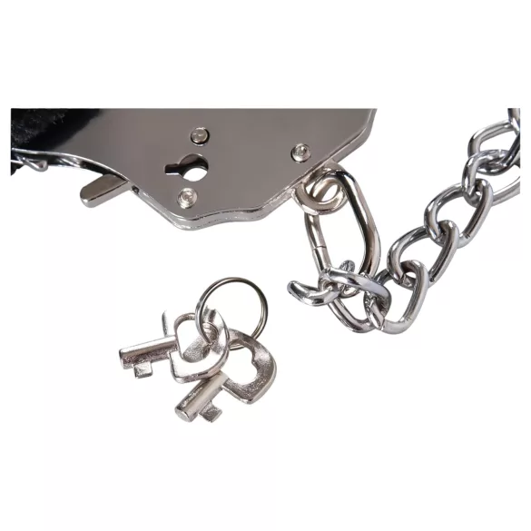 You2Toys - χειροπέδες με γούνα - μακριά αλυσίδα - μαύρο