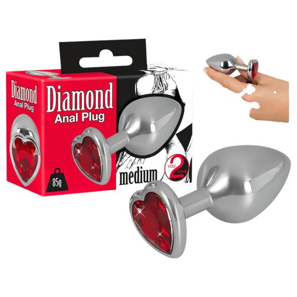 You2Toys - Diamond αλουμινένιο πρωκτικό plug (ασημί-κόκκινο)