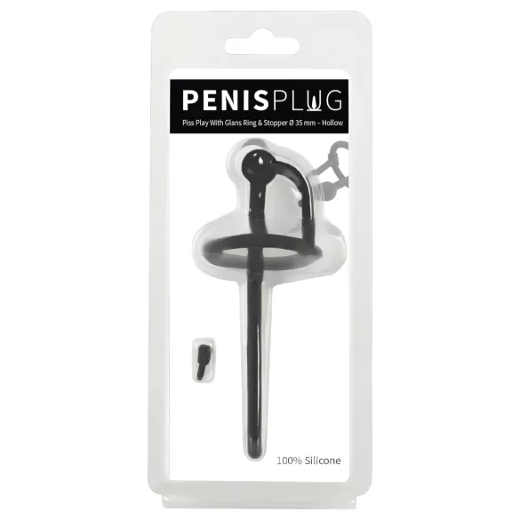 Penisplug - διαστολέας ουρήθρας σιλικόνης με δαχτυλίδι βαλάνου 0,6mm - μαύρο