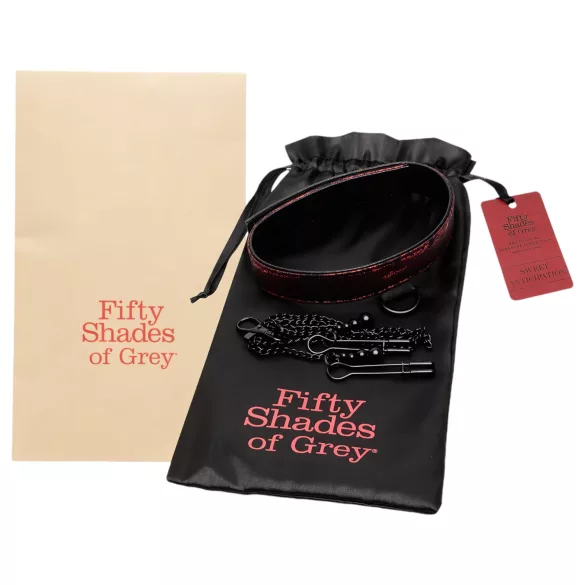 Fifty Shades of Grey - σετ γιακάς & τσιμπίδες θηλής - μαύρο/κόκκινο