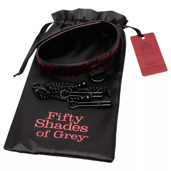 Fifty Shades of Grey - σετ γιακάς & τσιμπίδες θηλής - μαύρο/κόκκινο