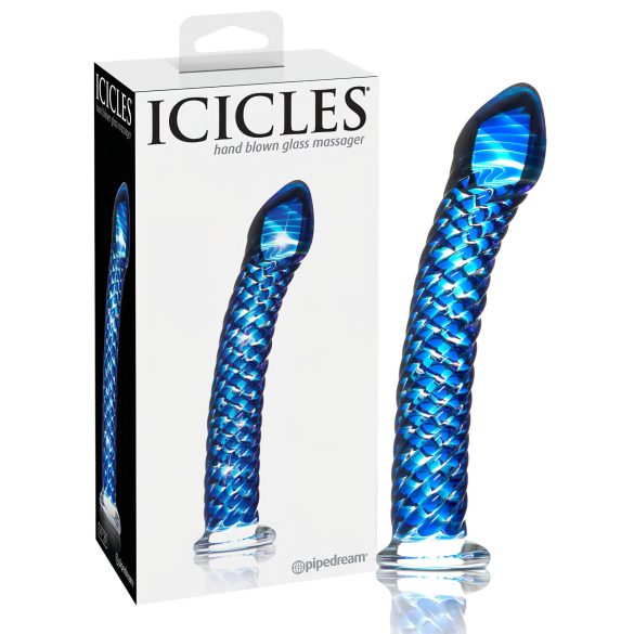 Icicles Νο. 29 - Σπειροειδής, γυάλινος δονητής πέους (μπλε)