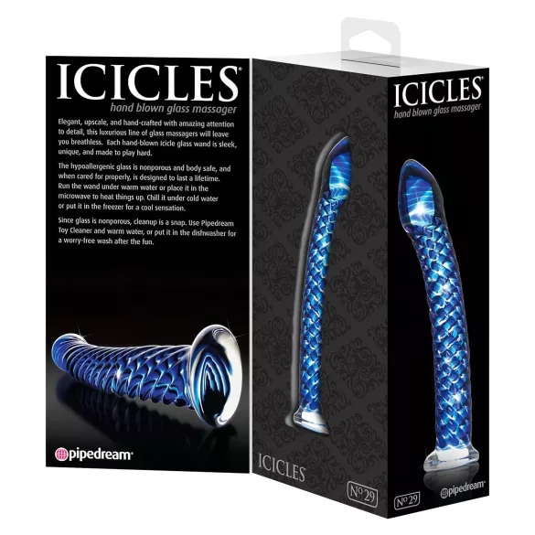 Icicles No. 29 - διπλής σπειροειδής γυάλινο ομοίωμα πέους - μπλε