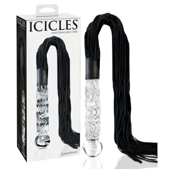 Icicles Νο. 38 - δερμάτινο μαστίγιο και γυάλινο δονητής (διαφανές-μαύρο)
