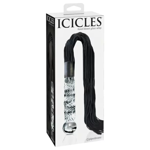 Icicles No. 38 - δερμάτινο μαστίγιο και γυάλινο δονητής - διάφανο/μαύρο