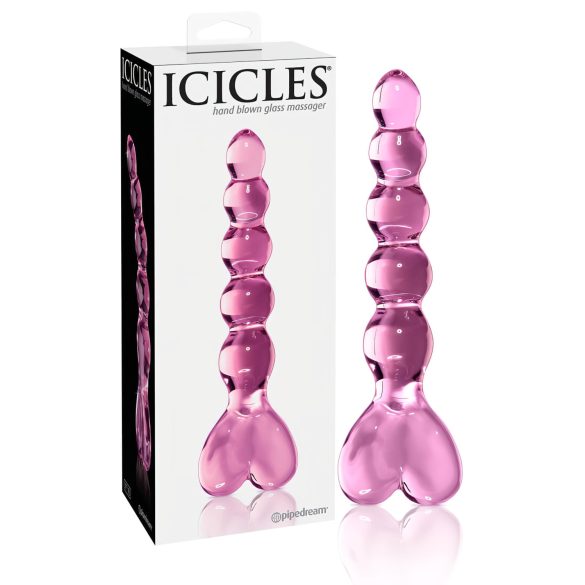 Icicles No. 43 - Γυάλινο Δονητής με Καρδιές και Πέρλες (Ροζ)