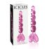 Icicles No. 43 - Γυάλινο Δονητής με Καρδιές και Πέρλες (Ροζ)