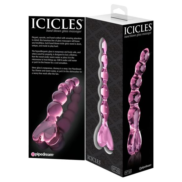 Icicles No. 43 - γυάλινο δονητής με χάντρες και καρδιά - ροζ