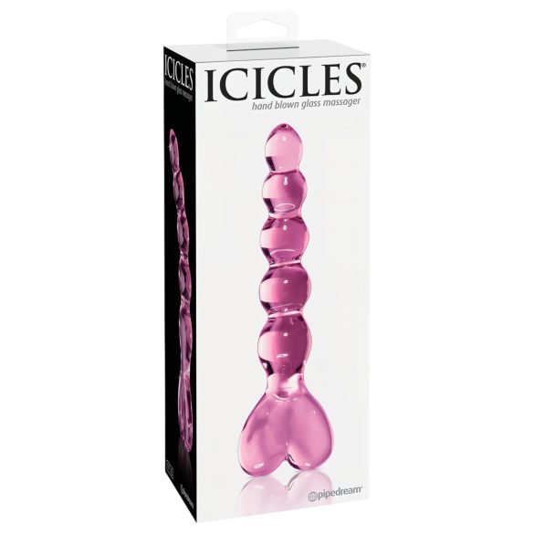 Icicles No. 43 - γυάλινο δονητής με χάντρες και καρδιά - ροζ