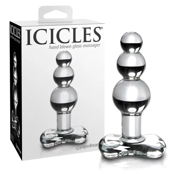 Icicles No. 47 - πρωκτική σφήνα γυάλινη με τριπλές χάντρες - διάφανο