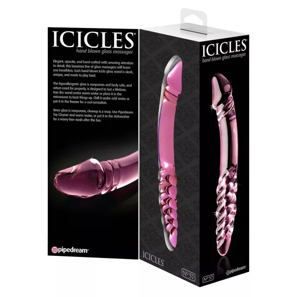 Icicles No. 57 - διπλό πέος γυάλινο δονητής - ροζ