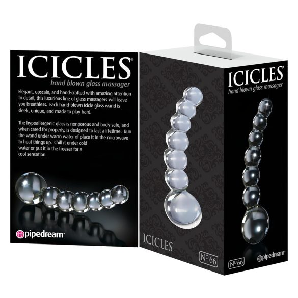 Icicles No. 66 - γυάλινο δονητής καμπυλωτός με σφαίρες - διάφανο