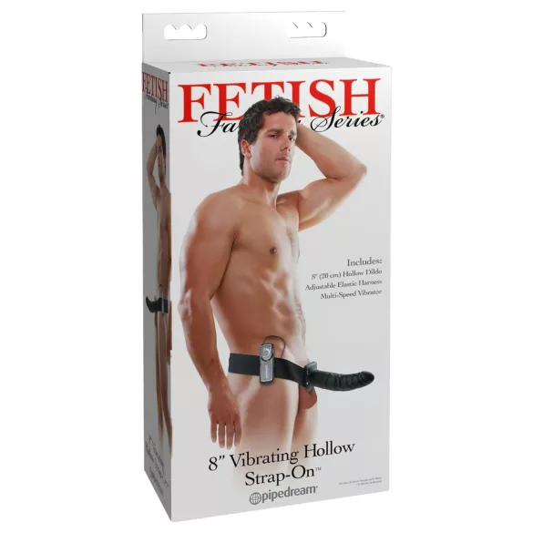 Pipedream Fetish Strap-On 8 - ζώνη-στράπ ον με κοίλο δονητή (μαύρο)