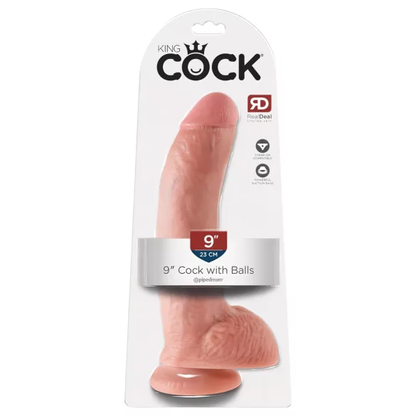 King Cock 9 - μεγάλος δονητής με όρχεις και βεντούζα (23 cm, φυσικό χρώμα)