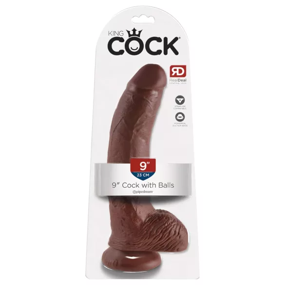 King Cock 9 - ρεαλιστικό δονητής με όρχεις και βεντούζα 23cm - καφέ