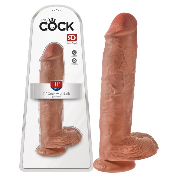 King Cock 11 - δονητής με όρχεις (28cm) με βεντούζα - σκούρα φυσική απόχρωση