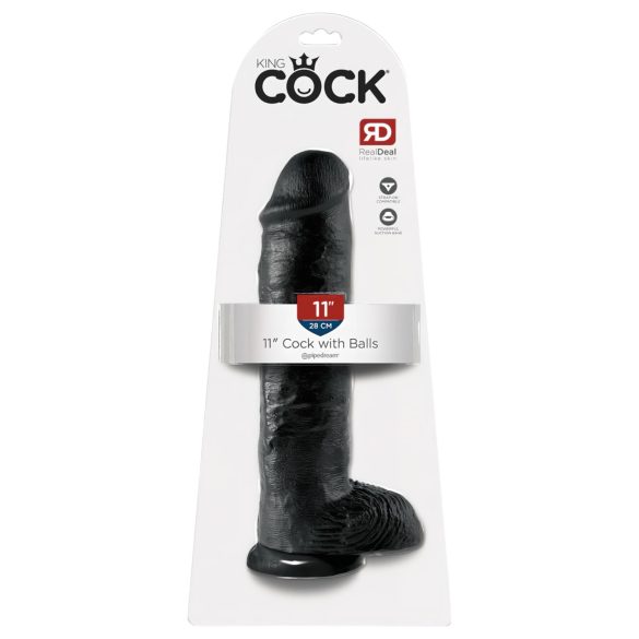 King Cock 11 - μεγάλο dildo με όρχεις και βεντούζα (28cm) - μαύρο