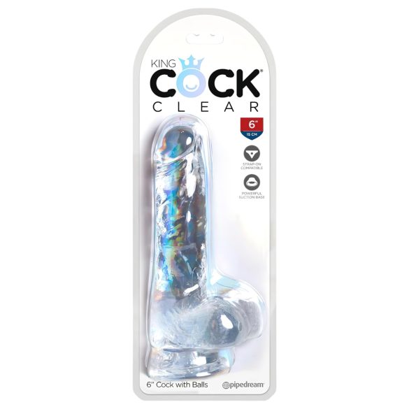 King Cock Clear 6 - Διάφανο δονητής με όρχεις και βεντούζα (15cm)