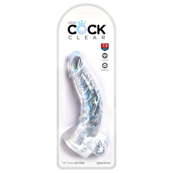 King Cock Clear 7,5 - Ομοιώμα με Όρχεις και Βεντούζα (19εκ)