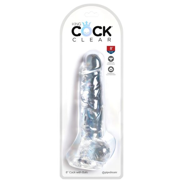 King Cock Clear 8 - Ομοίωμα 20εκ με Όρχεις και Βεντούζα