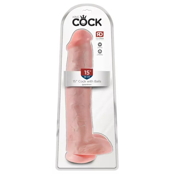 King Cock 15 - δονητής με όρχεις και βεντούζα (38 cm, φυσικό χρώμα)