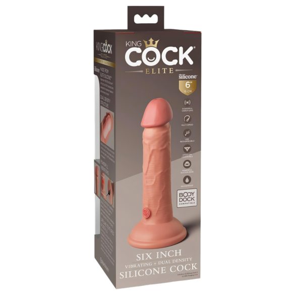 King Cock Elite 6 - ρεαλιστικός δονητής με δόνηση 15cm - σκούρο φυσικό