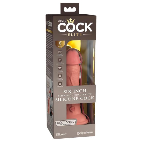 King Cock Elite 6 - ρεαλιστικός δονητής με δόνηση 15cm - σκούρο φυσικό