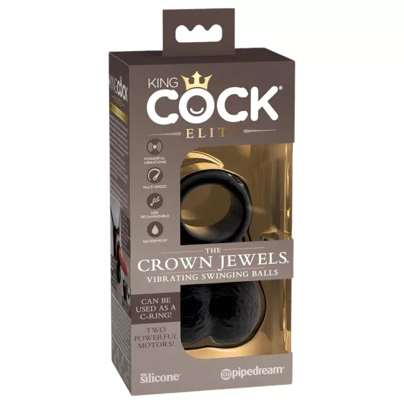 King Cock Crown Jewels - δαχτυλίδι πέους με δόνηση (μαύρο)