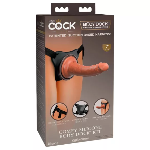 King Cock Elite Comfy - strap-on δονητής με ζώνη - σκούρο φυσικό χρώμα