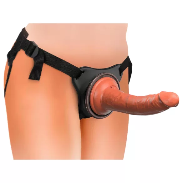 King Cock Elite Comfy - strap-on δονητής με ζώνη - σκούρο φυσικό χρώμα
