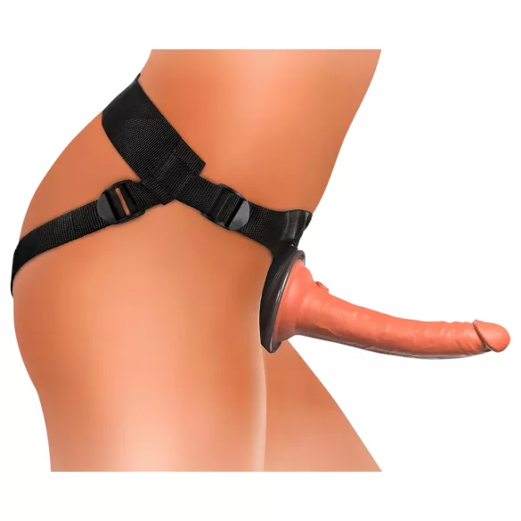 King Cock Elite Comfy - strap-on δονητής με ζώνη - σκούρο φυσικό χρώμα