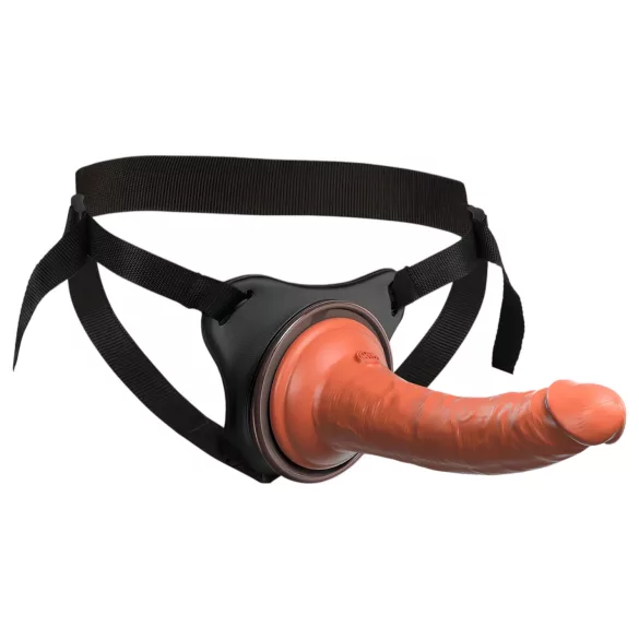 King Cock Elite Comfy - strap-on δονητής με ζώνη - σκούρο φυσικό χρώμα