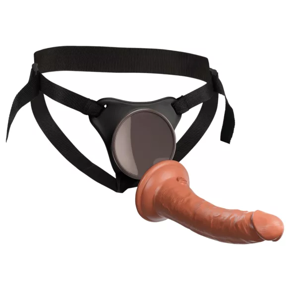 King Cock Elite Comfy - strap-on δονητής με ζώνη - σκούρο φυσικό χρώμα