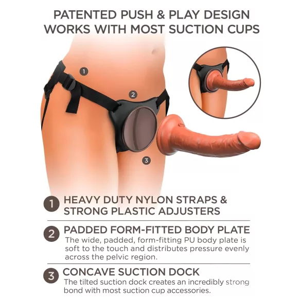 King Cock Elite Comfy - strap-on δονητής με ζώνη - σκούρο φυσικό χρώμα