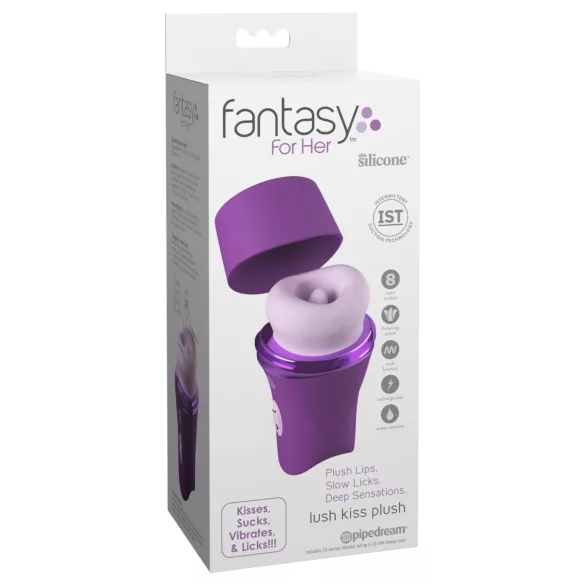 Fantasy For Her Lush Kiss Plush - δονητής διέγερσης κλειτορίδας με αναρρόφηση και γλωσσάκι (μοβ)