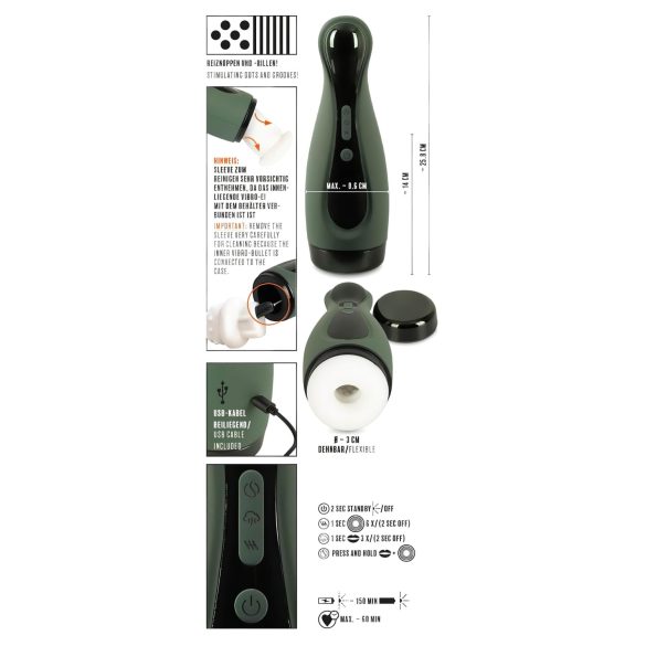 Rebel - ανδρικό masturbator - διπλή λειτουργία, δόνηση & αναρρόφηση