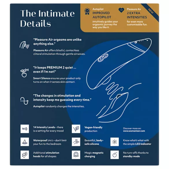 Womanizer Premium 2 - διεγέρτης κλειτορίδας με κύματα αέρα - μπλε