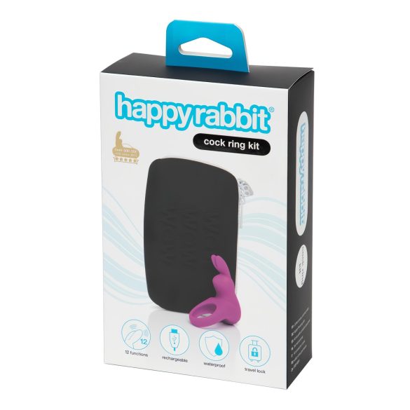Σετ Happyrabbit Cock - δαχτυλίδι πέους με δόνηση και θήκη (μωβ)