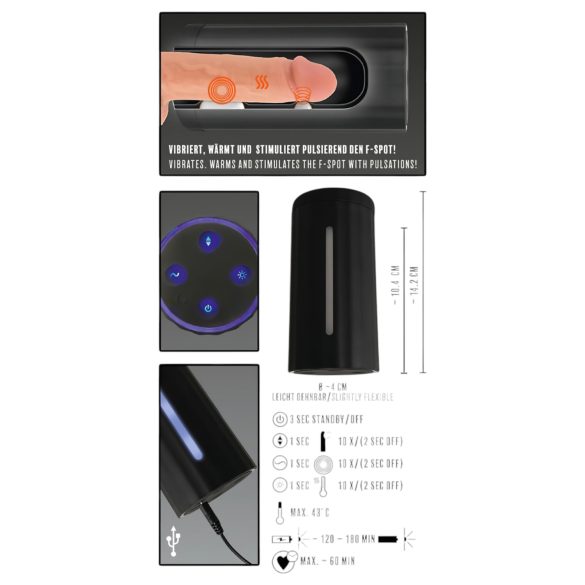 Rebel - ανδρικός masturbator με δόνηση 3 λειτουργίες επαναφορτιζόμενος μαύρος