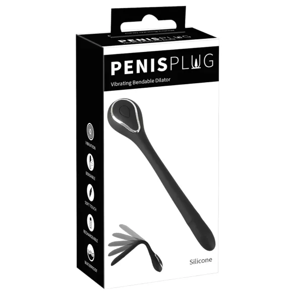 Penis Plug - διαστολέας πέους με δόνηση USB - 1cm - μαύρο