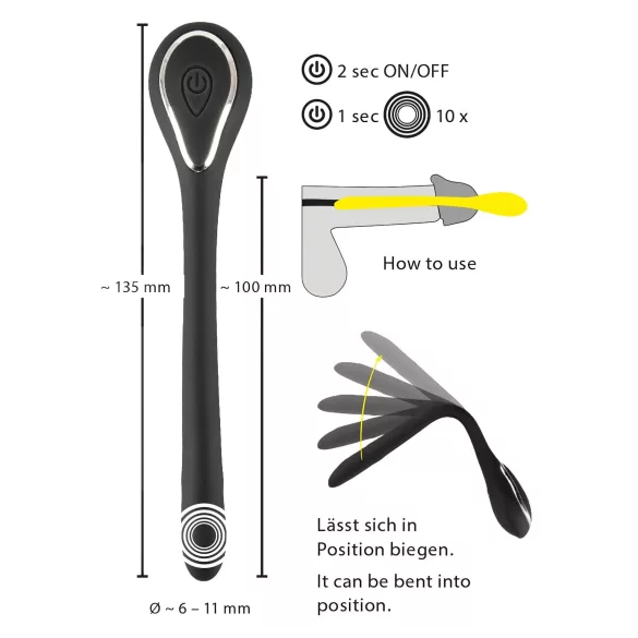 Penis Plug - διαστολέας πέους με δόνηση USB - 1cm - μαύρο