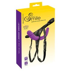   SMILE - strap-on διπλό dildo με ζώνη - σιλικόνη μωβ-μαύρο